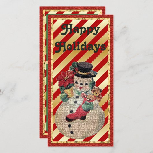  Snowman op de Red and Gold Stripe Flat Kaart (Voorkant / Achterkant)