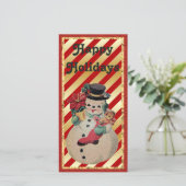  Snowman op de Red and Gold Stripe Flat Kaart (Staand voorkant)