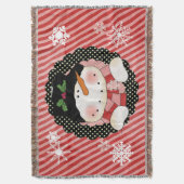 Snowman op de Rood- en Roze Stripe-feestdag Deken (Voorkant Verticaal)