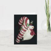 Snowman op een Candy Cane Photo Folded Note Kaart (Voorkant)