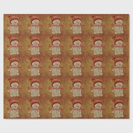 Snowman op een mooie rustige winter in burlap cadeaupapier (Vlak)