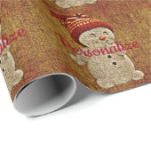 Snowman op een mooie rustige winter in burlap cadeaupapier (Rol Hoek)