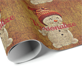 Snowman op een mooie rustige winter in burlap cadeaupapier