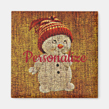 Snowman op een mooie rustige winter in burlap