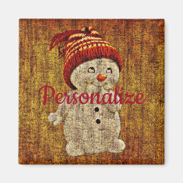Snowman op een mooie rustige winter in burlap magneet