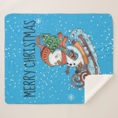 Snowman op een Sled Fleece Sherpa Blanket Deken (Voorkant (horizontaal))
