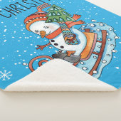 Snowman op een Sled Fleece Sherpa Blanket Sherpa Deken (3/4)