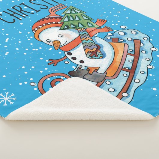 Snowman op een Sled Fleece Sherpa Blanket Sherpa Deken (3/4)