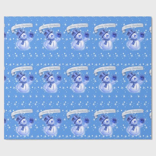 Snowman op Frosty Blue Pattern Cadeaupapier (Vlak)
