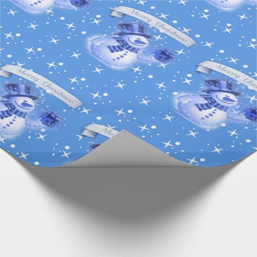 Snowman op Frosty Blue Pattern Cadeaupapier (Hoek)
