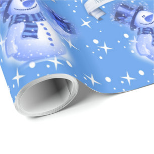 Snowman op Frosty Blue Pattern Cadeaupapier