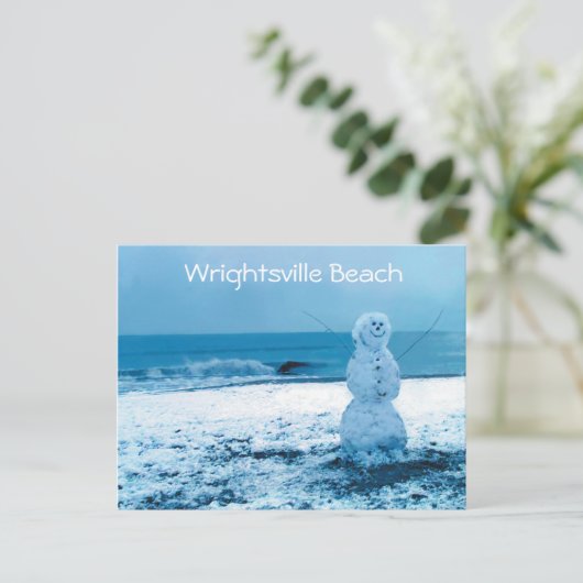 Snowman op het Briefkaart van Beach (Staand voorkant)