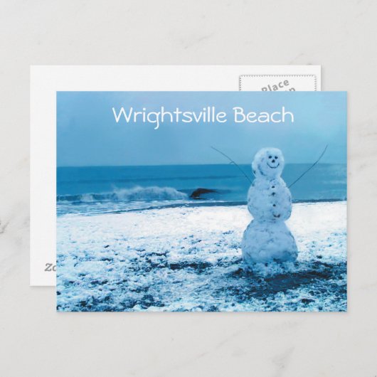 Snowman op het Briefkaart van Beach (Voorkant / Achterkant)