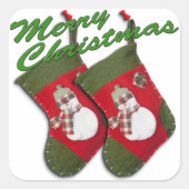 Snowman op kerst met witte streep vierkante sticker (Voorkant)