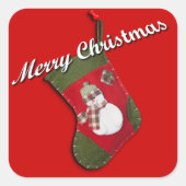 Snowman op kerstmis met roodbruin vierkante sticker (Voorkant)
