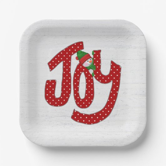 Snowman op Polka Dot Joy Papieren Bordje (Voorkant)