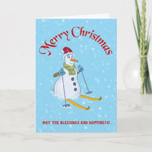 Snowman op Skis Feestdagen Kaart