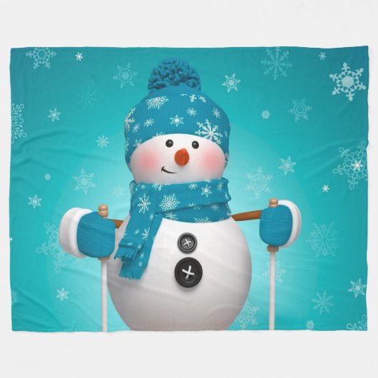 Snowman op Skis Fleece Deken (Voorkant (Horizontaal))