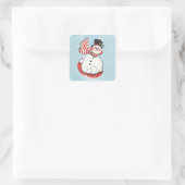 Snowman op sneeuwschijf Vierkante Sticker (Tas)