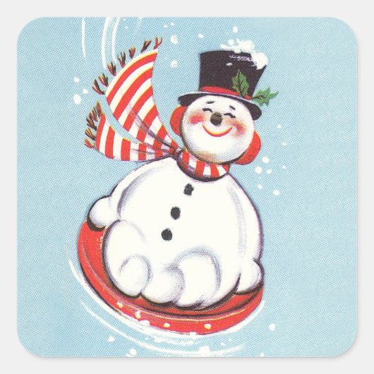 Snowman op sneeuwschijf Vierkante Sticker (Voorkant)