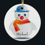 Snowman Ornament<br><div class="desc">Gelukkig en feestelijk sneeuwman om je vakantie te versieren. Pas aan door "Michael"met om het even welke naam te vervangen. Ontwerp gemaakt door Black Brook-fotografie met afbeeldingen van Pixabay September 2014.</div>