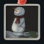 Snowman Ornament<br><div class="desc">Deze Snowman Ornament is voorzien van een foto van een sneeuwpop die met de hand werd getekend met behulp van kleurpotloden op zwart papier.</div>