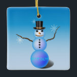 Snowman Ornament<br><div class="desc">Sneeuwman met hoge hoed. stok armen,  knopen en sneeuwvlokken.</div>
