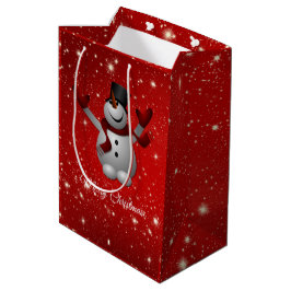 Snowman over rode achtergrond medium cadeauzakje