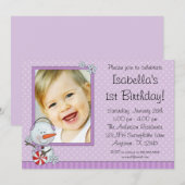 Snowman Paars Winter Foto van Birthday Kaart (Voorkant / Achterkant)