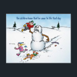 Snowman pakt het Kinder Funny Holiday Briefkaart a<br><div class="desc">Dit vakantie-briefkaart kenmerkt zich door een heerlijk vreedzaam winterseizoen. Behalve de sneeuwman die tot leven is gekomen om kinderen aan te vallen. Bovendien is het stevig. 

 Ook verkrijgbaar als wenskaart en op een hoop andere coole spullen.</div>