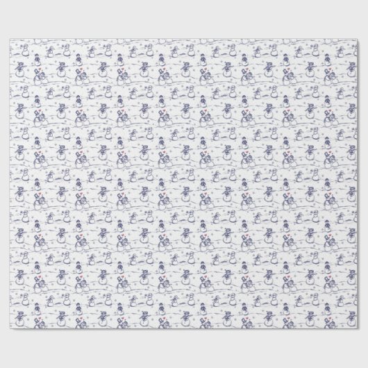 Snowman parade toile - blauw cadeaupapier (Vlak)