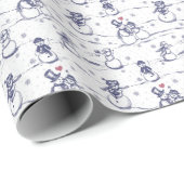Snowman parade toile - blauw cadeaupapier (Rol Hoek)