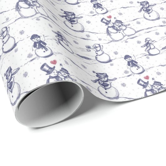 Snowman parade toile - blauw cadeaupapier (Rol Hoek)