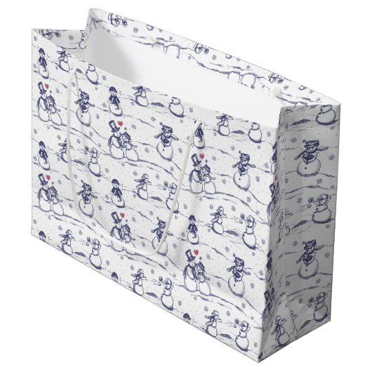 Snowman parade toile - blauw groot cadeauzakje (Voorkant Gekanteld)