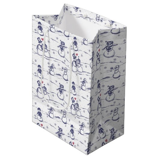 Snowman parade toile - blauw medium cadeauzakje (Voorkant Gekanteld)