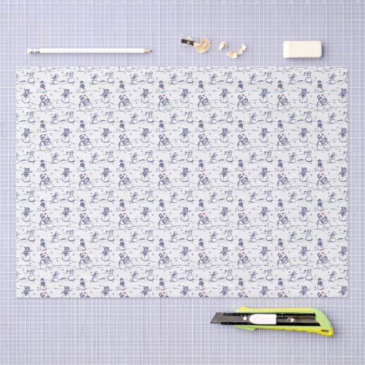 Snowman parade toile - blauw tissuepapier (Craft)
