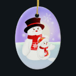 Snowman Parent & Child Keramisch Ornament<br><div class="desc">Dit vader- en kindersneeuwpaar wensen je een windenergie.</div>