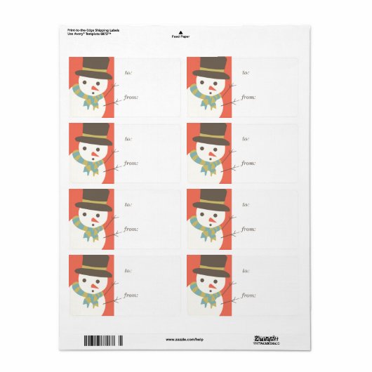 Snowman Party Gift Label Labels (Full Sheet)