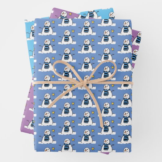 Snowman Pattern Design Wrapping Paper Sheets (In situ)