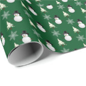Snowman Pattern kerst groen Cadeaupapier (Rol Hoek)