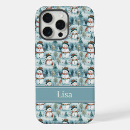 Snowman Pattern Phone Case with Custom Name iPhone 15 Pro Max Case