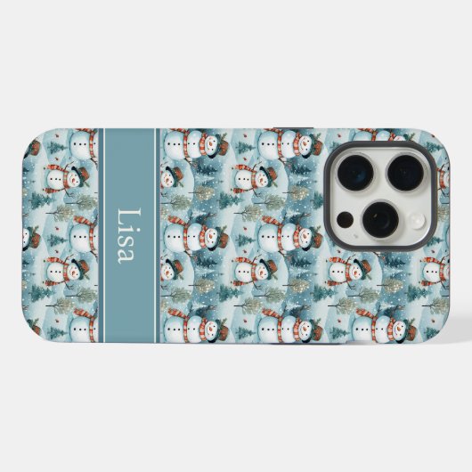 Snowman Pattern Phone Case with Custom Name iPhone Hoesje (Achterkant horizontaal)