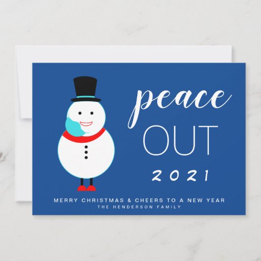 Snowman Peace Out 2021 Grappig kerstfeest Feestdagenkaart (Voorkant)