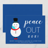 Snowman Peace Out 2021 Grappig kerstfeest Feestdagenkaart (Voorkant / Achterkant)