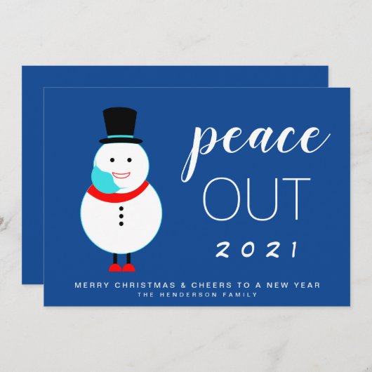 Snowman Peace Out 2021 Grappig kerstfeest Feestdagenkaart (Voorkant / Achterkant)