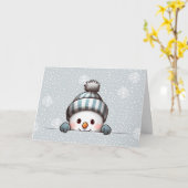 Snowman Peeking Personalized Christmas Card Kaart (Gele Bloem)