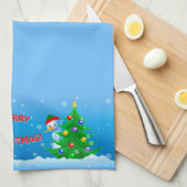 Snowman Peeking Theedoek (Quarter Fold)