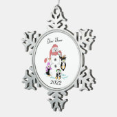 Snowman & Penguin met kerstsnowflake Pewter Chris Tin Sneeuwvlok Ornament (Rechts)