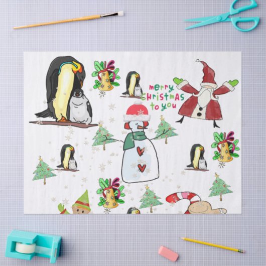 Snowman Penguin, tijdrovend kerstcadeaupapier Tissuepapier (Craft)