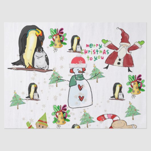 Snowman Penguin, tijdrovend kerstcadeaupapier Tissuepapier (Voorkant)